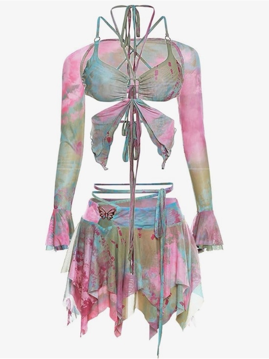 Dresses & Skirts - Muineobuka Y2K Rave Festival 3 Piece Mesh Tie Dye Skirt Set Size L
